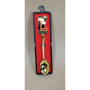 Alsace France Souvenir Spoon Gold Tone Enamel Folk Couple 2102170
